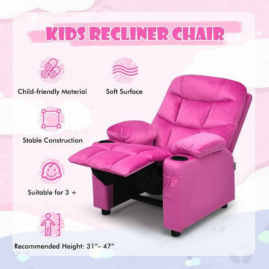 Kids Recliner Chair with Cup Holder and Footrest for Children-Blue