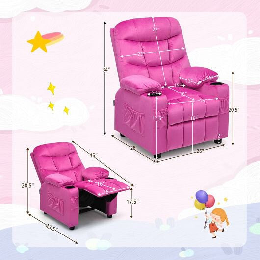 Kids Recliner Chair with Cup Holder and Footrest for Children-Blue
