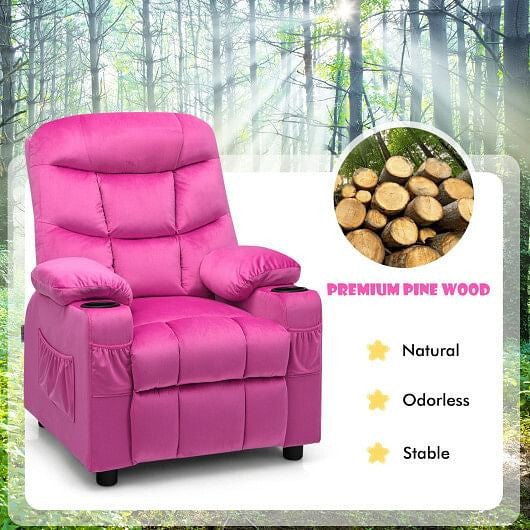Kids Recliner Chair with Cup Holder and Footrest for Children-Blue