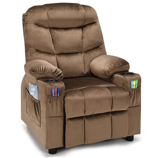 Kids Recliner Chair with Cup Holder and Footrest for Children-Blue