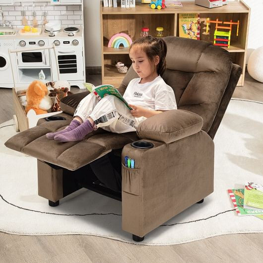Kids Recliner Chair with Cup Holder and Footrest for Children-Blue