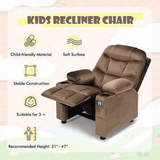 Kids Recliner Chair with Cup Holder and Footrest for Children-Blue