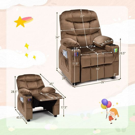 Kids Recliner Chair with Cup Holder and Footrest for Children-Blue