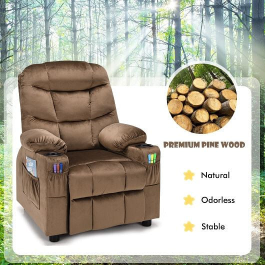 Kids Recliner Chair with Cup Holder and Footrest for Children-Blue