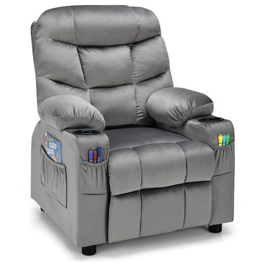 Kids Recliner Chair with Cup Holder and Footrest for Children-Blue