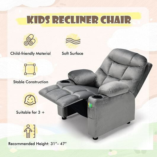 Kids Recliner Chair with Cup Holder and Footrest for Children-Blue