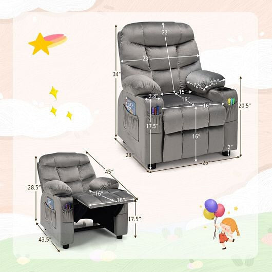 Kids Recliner Chair with Cup Holder and Footrest for Children-Blue