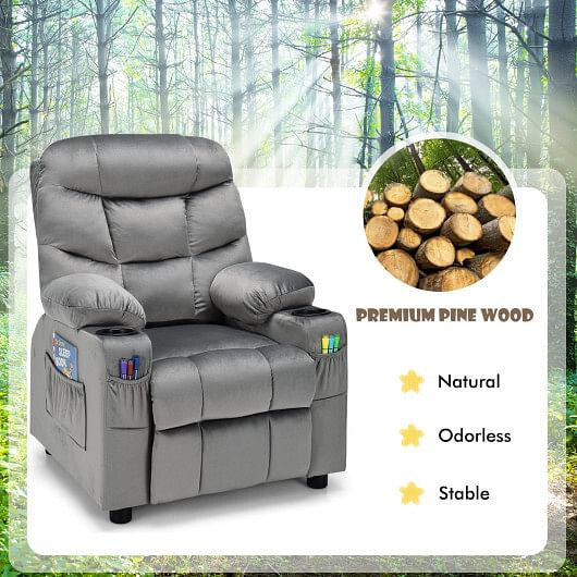 Kids Recliner Chair with Cup Holder and Footrest for Children-Blue