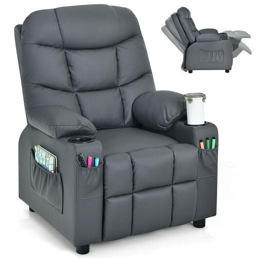 Kids Recliner Chair with Cup Holder and Footrest for Children-Blue