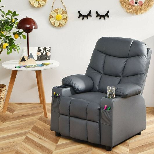 Kids Recliner Chair with Cup Holder and Footrest for Children-Blue