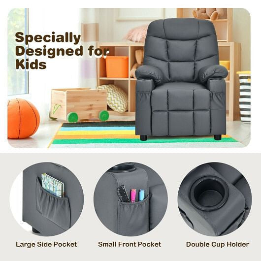 Kids Recliner Chair with Cup Holder and Footrest for Children-Blue