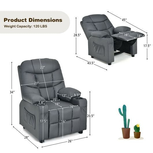 Kids Recliner Chair with Cup Holder and Footrest for Children-Blue