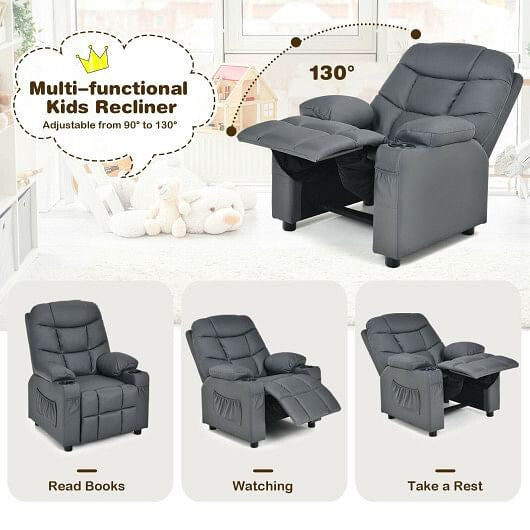 Kids Recliner Chair with Cup Holder and Footrest for Children-Blue