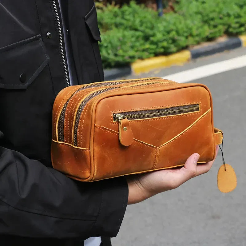 Men's Steel Horse Leather Nomad Genuine Leather Travel Toiletry Bag