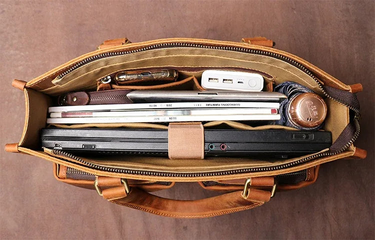 Men's Steel Horse Leather Dagmar Vintage Leather Briefcase Messenger Bag