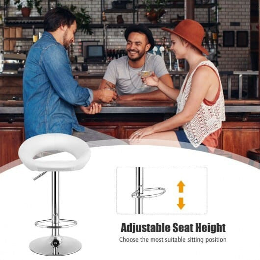 Height Adjustable Bar Stools Set of 2 with Hollow Back and Footrest-Black