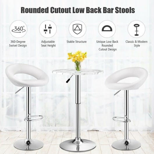 Height Adjustable Bar Stools Set of 2 with Hollow Back and Footrest-Black