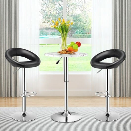 Height Adjustable Bar Stools Set of 2 with Hollow Back and Footrest-Black