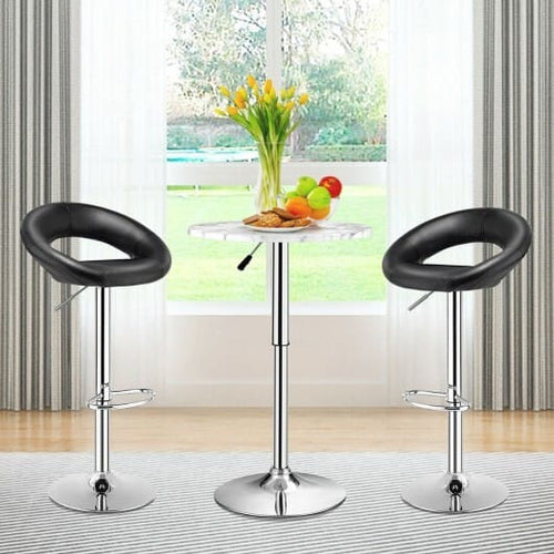 Height Adjustable Bar Stools Set of 2 with Hollow Back and Footrest-Black