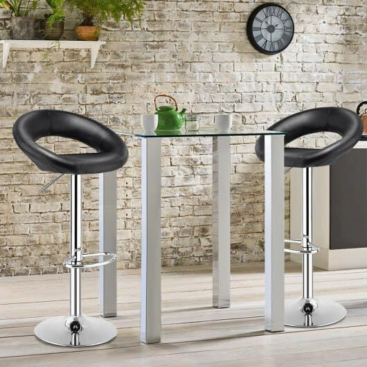 Height Adjustable Bar Stools Set of 2 with Hollow Back and Footrest-Black