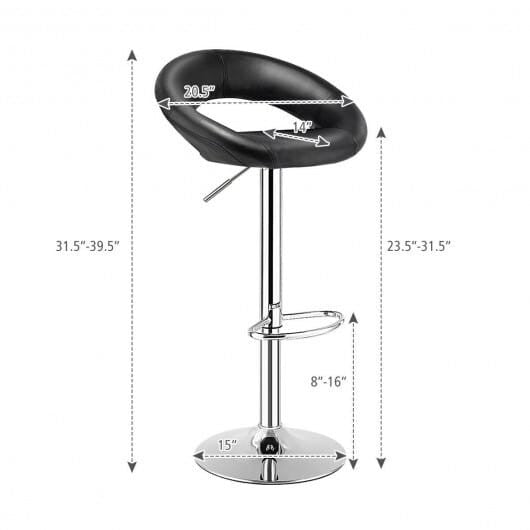 Height Adjustable Bar Stools Set of 2 with Hollow Back and Footrest-Black