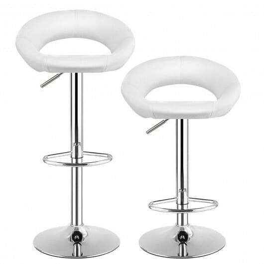 Height Adjustable Bar Stools Set of 2 with Hollow Back and Footrest-Black