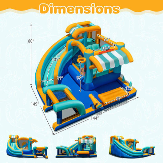 Inflatable Water Slide Bounce House Kids Jump Castle with 735W Blower
