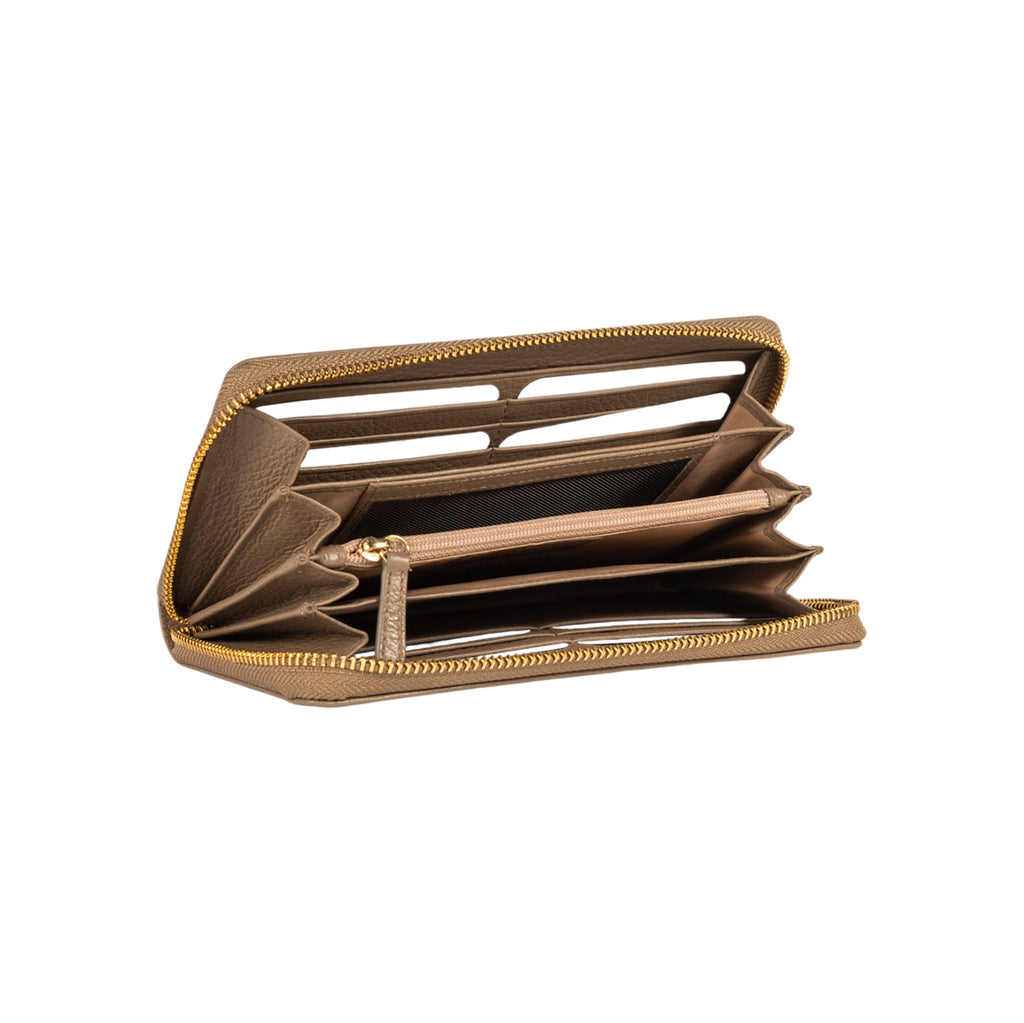 RB1081GAQ | Women's zip-up wallet made in Italy in genuine grained leather. Taupe color. Dimensions: 20 x 10 x 2.5 cm.