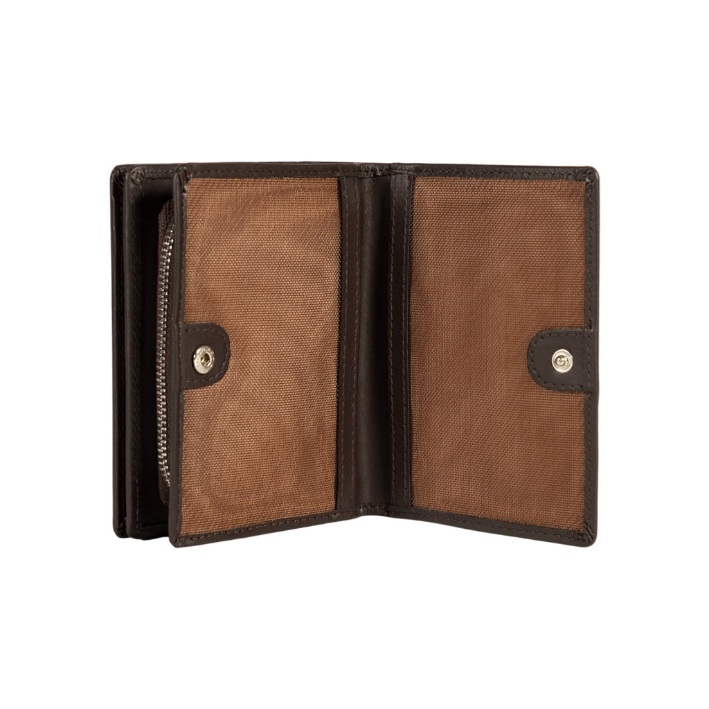 RB1083SB | Women's Wallet Made in Italy in Genuine Smooth Matte Leather. Dark Brown. Dimensions (closed): 13 x 9 x 2.5 cm