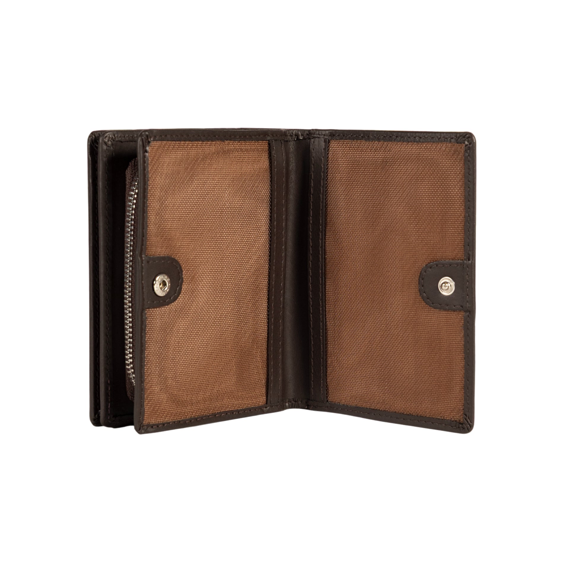 RB1083SB | Women's Wallet Made in Italy in Genuine Smooth Matte Leather. Dark Brown. Dimensions (closed): 13 x 9 x 2.5 cm
