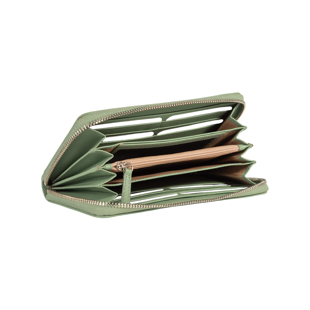 RB1084SBF | Women's zippered wallet made in Italy in smooth, matte genuine leather. Mint color. Dimensions: 20 x 10 x 2.5 cm.