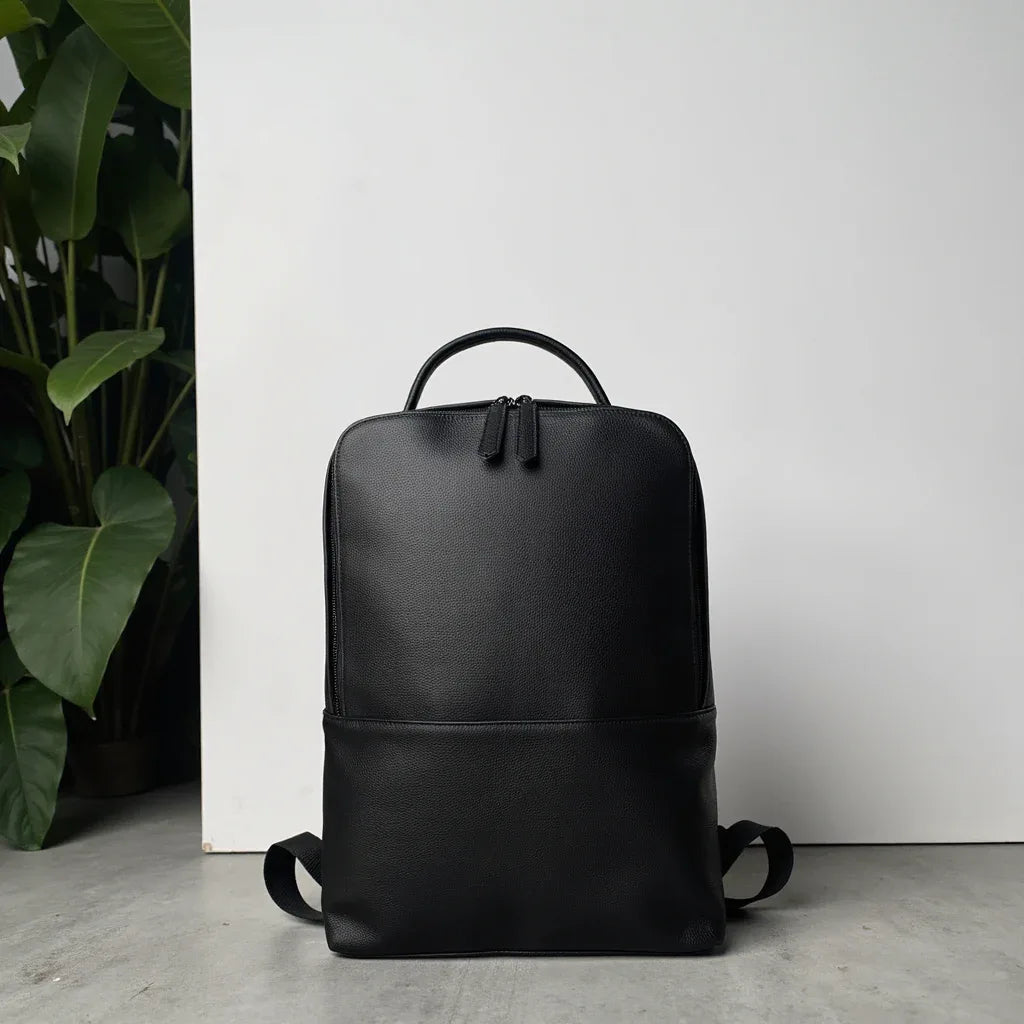 Men's Steel Horse Leather Skald Slim Black Pebbled Leather Backpack
