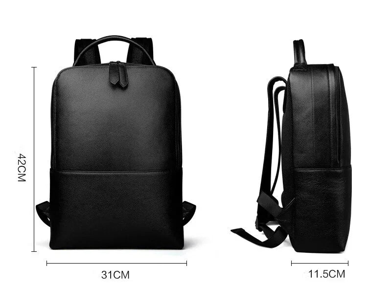 Men's Steel Horse Leather Skald Slim Black Pebbled Leather Backpack