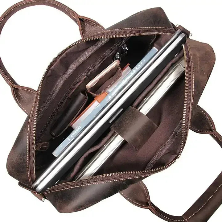 Men's Steel Horse Leather Welch Vintage Leather Briefcase Messenger Bag