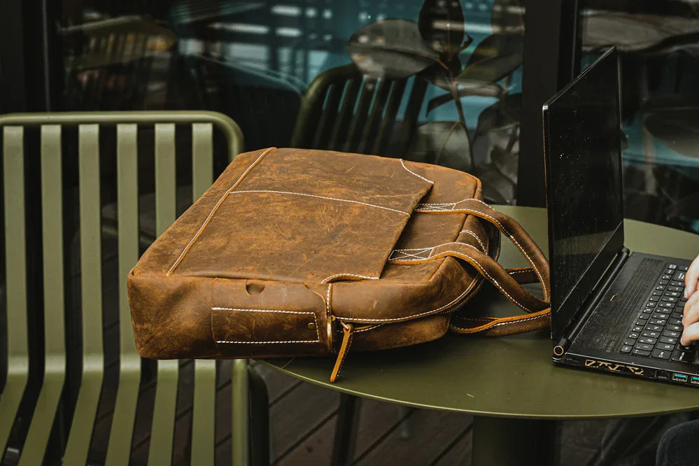 Men's Steel Horse Leather Welch Vintage Leather Briefcase Messenger Bag