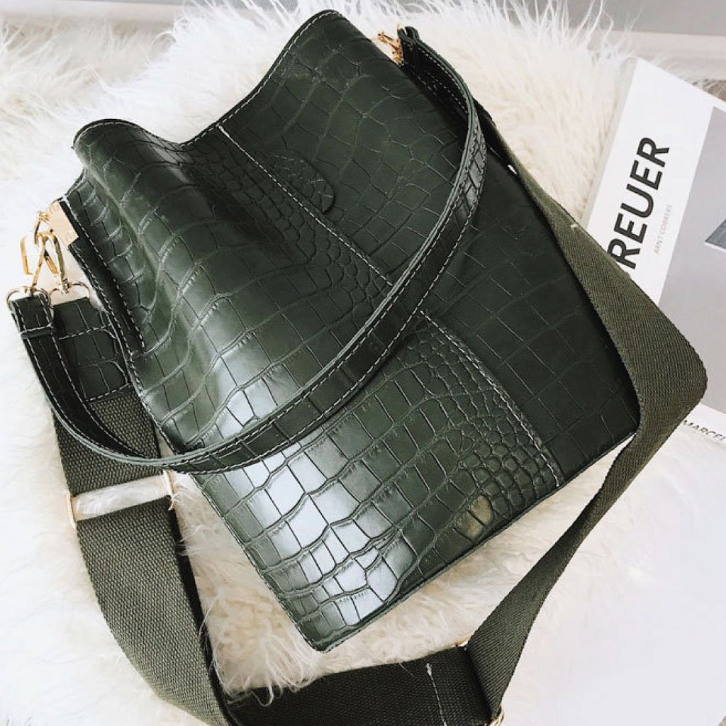 Women's ClaudiaG Blake Croc-Texture Vegan Leather Bucket Bag — Olive