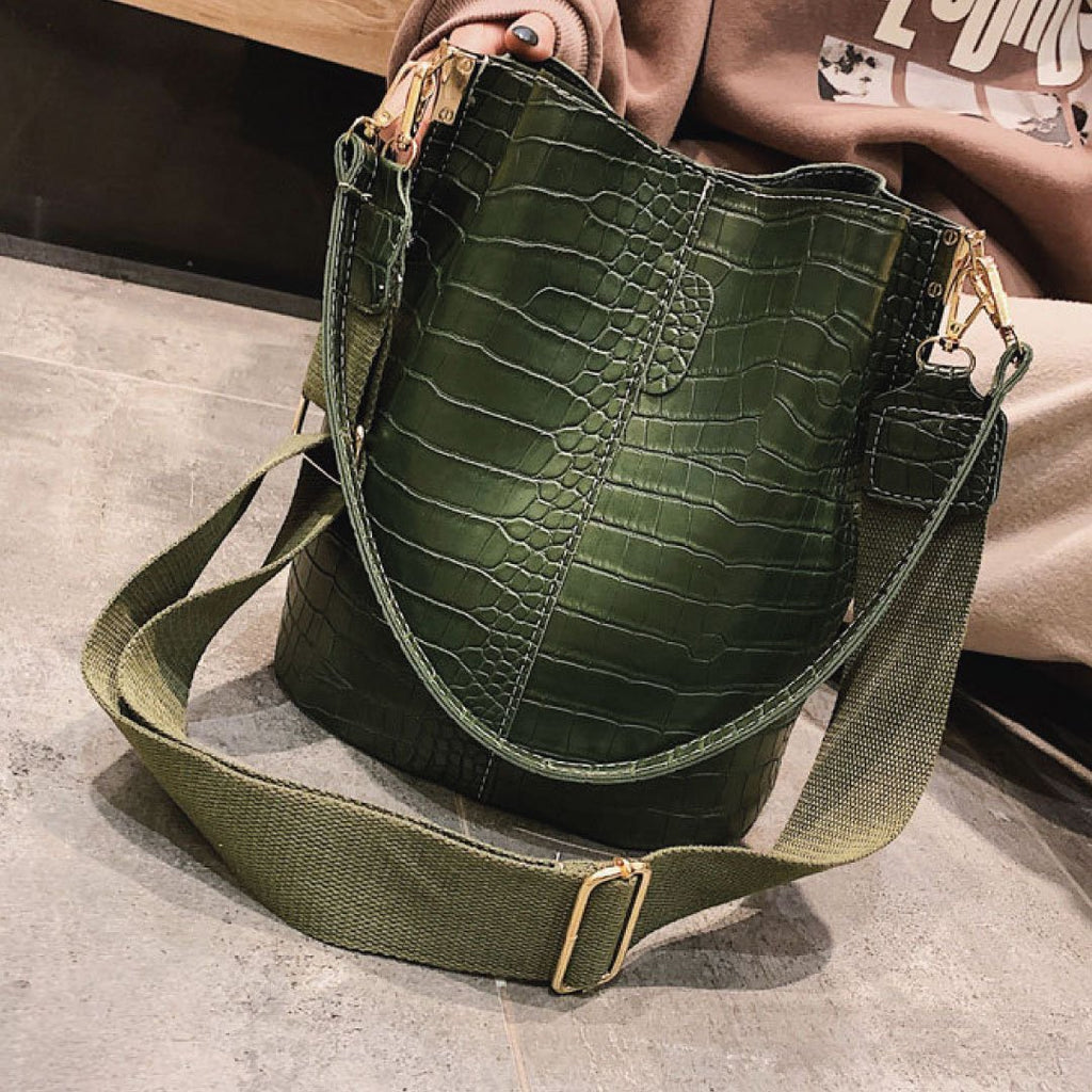 Women's ClaudiaG Blake Croc-Texture Vegan Leather Bucket Bag — Olive