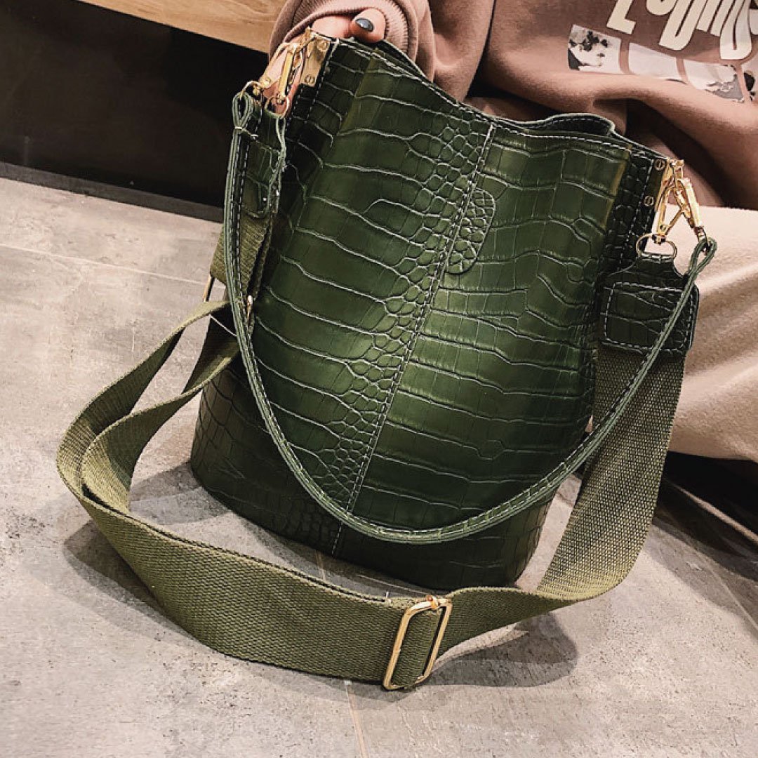 Women's ClaudiaG Blake Croc-Texture Vegan Leather Bucket Bag — Olive