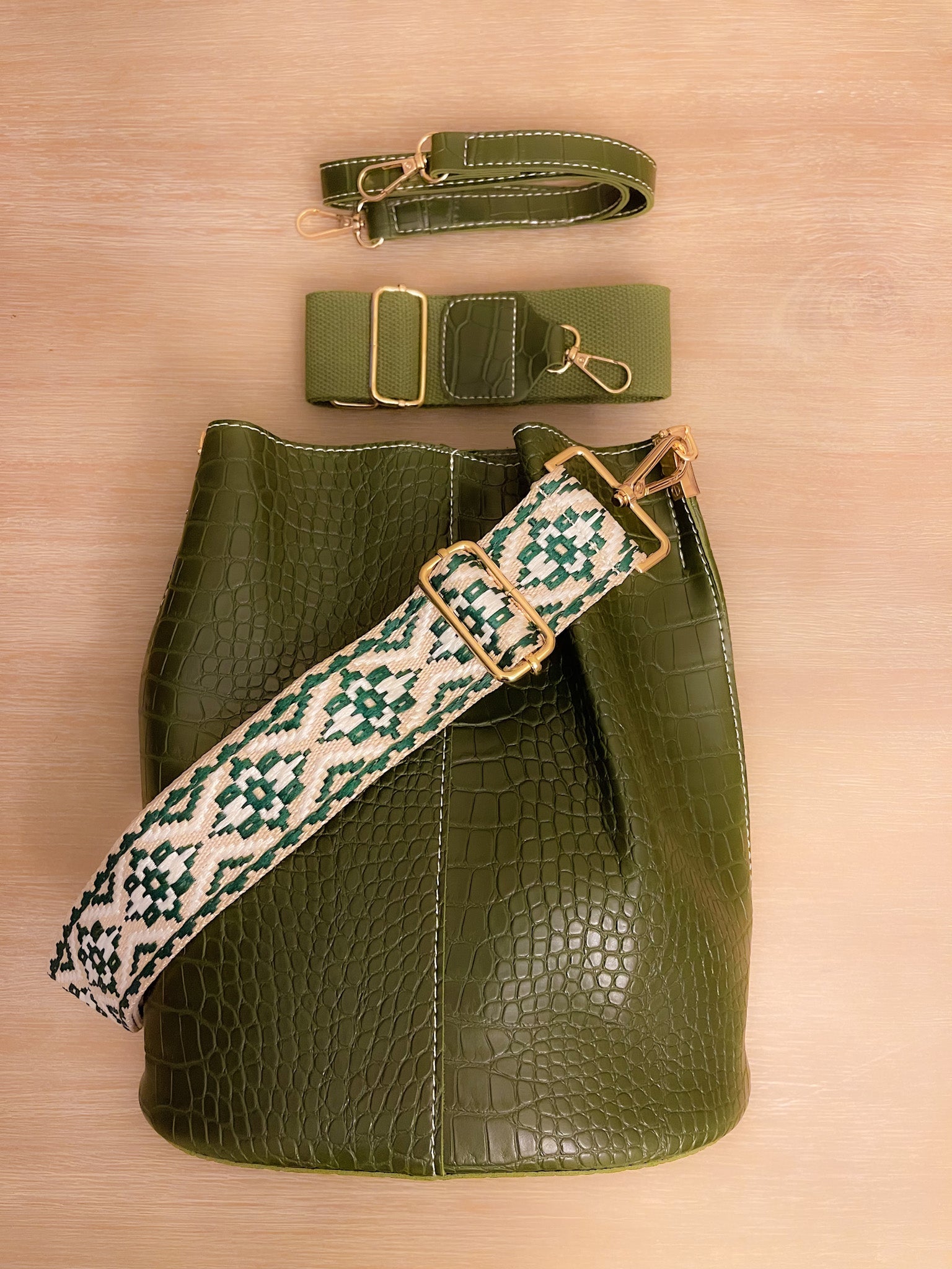Women's ClaudiaG Blake Croc-Texture Vegan Leather Bucket Bag — Olive