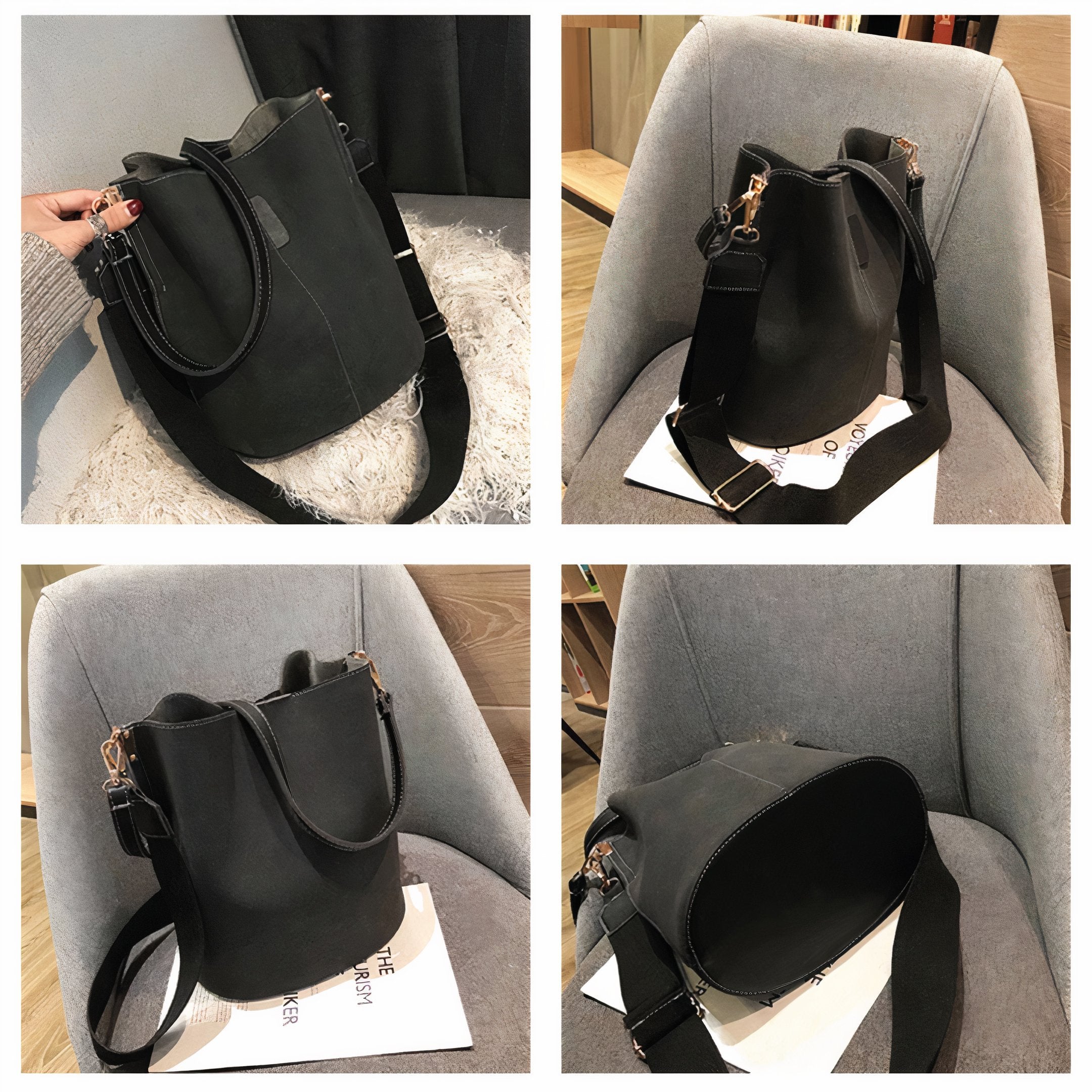 Women's ClaudiaG Blake Suede-Feel Vegan Leather Bucket Bag — Black