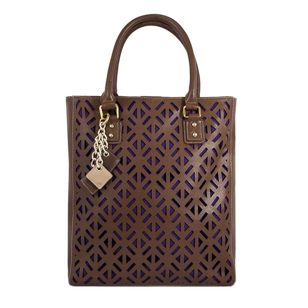 Women's Luminous Genuine Leather Top-Handle Bag — Chocolate