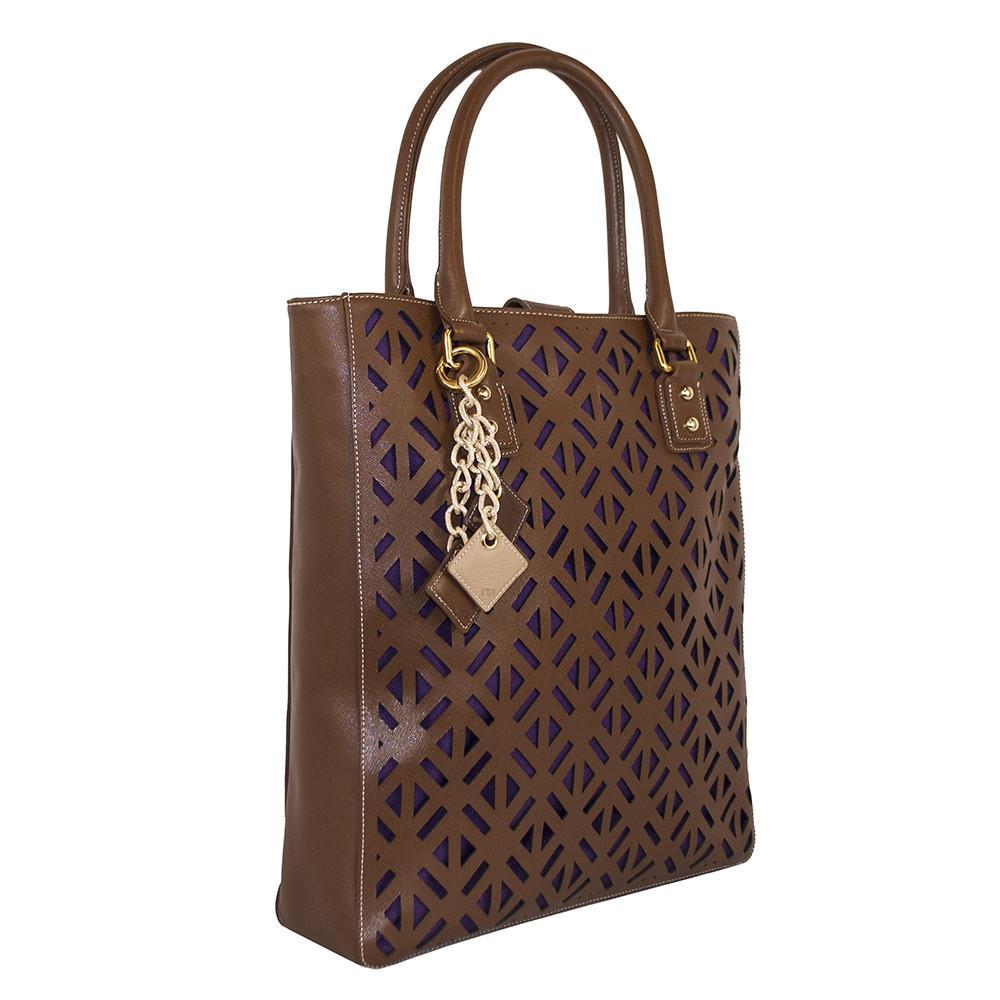 Women's Luminous Genuine Leather Top-Handle Bag — Chocolate