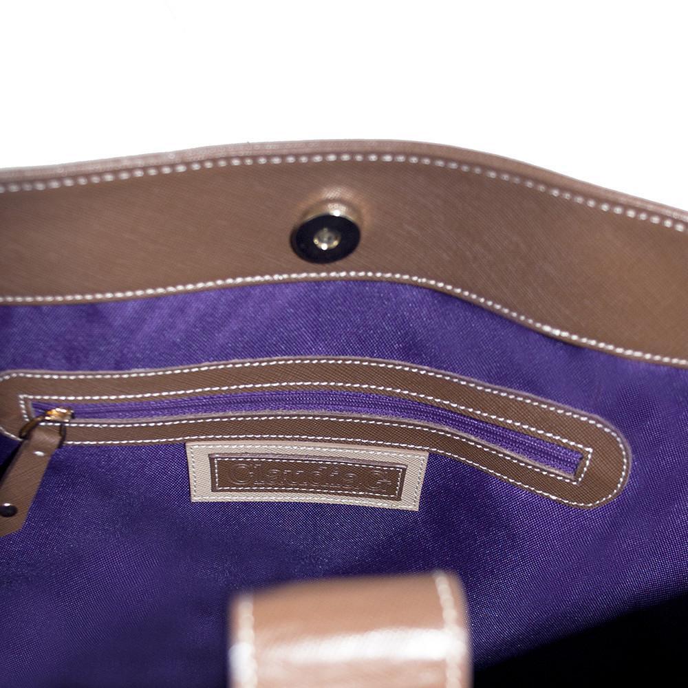 Women's Luminous Genuine Leather Top-Handle Bag — Chocolate