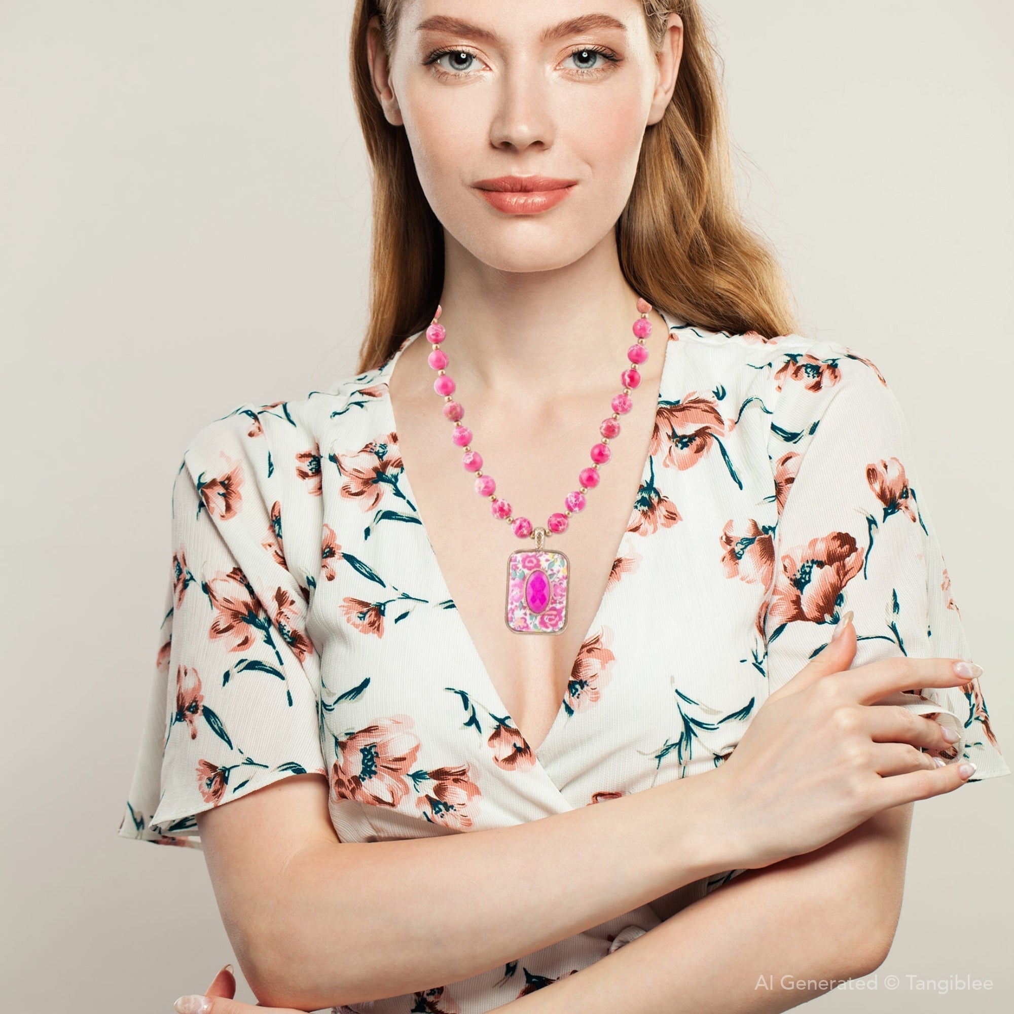 Women's Barse Jewelry Pink Agate & Jasper Floral Pendant Necklace