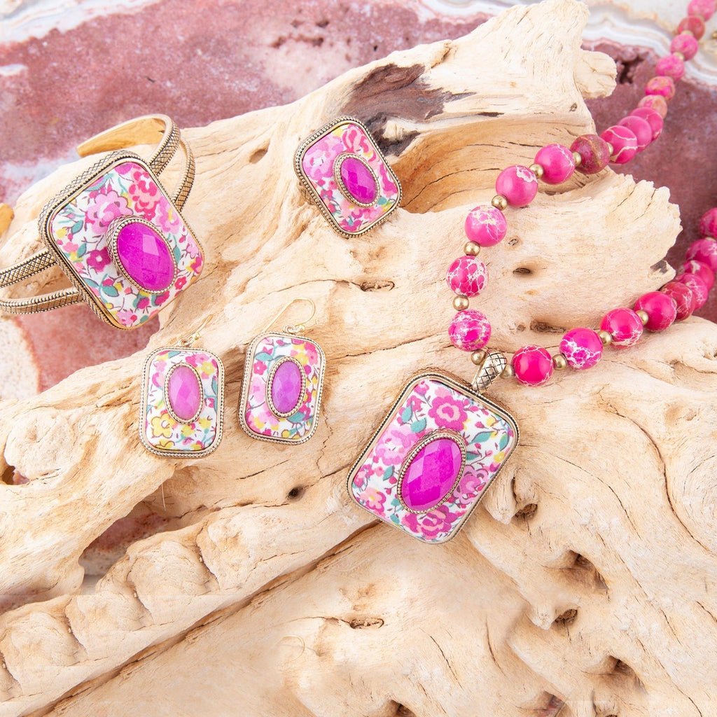 Women's Barse Jewelry Pink Agate & Jasper Floral Pendant Necklace