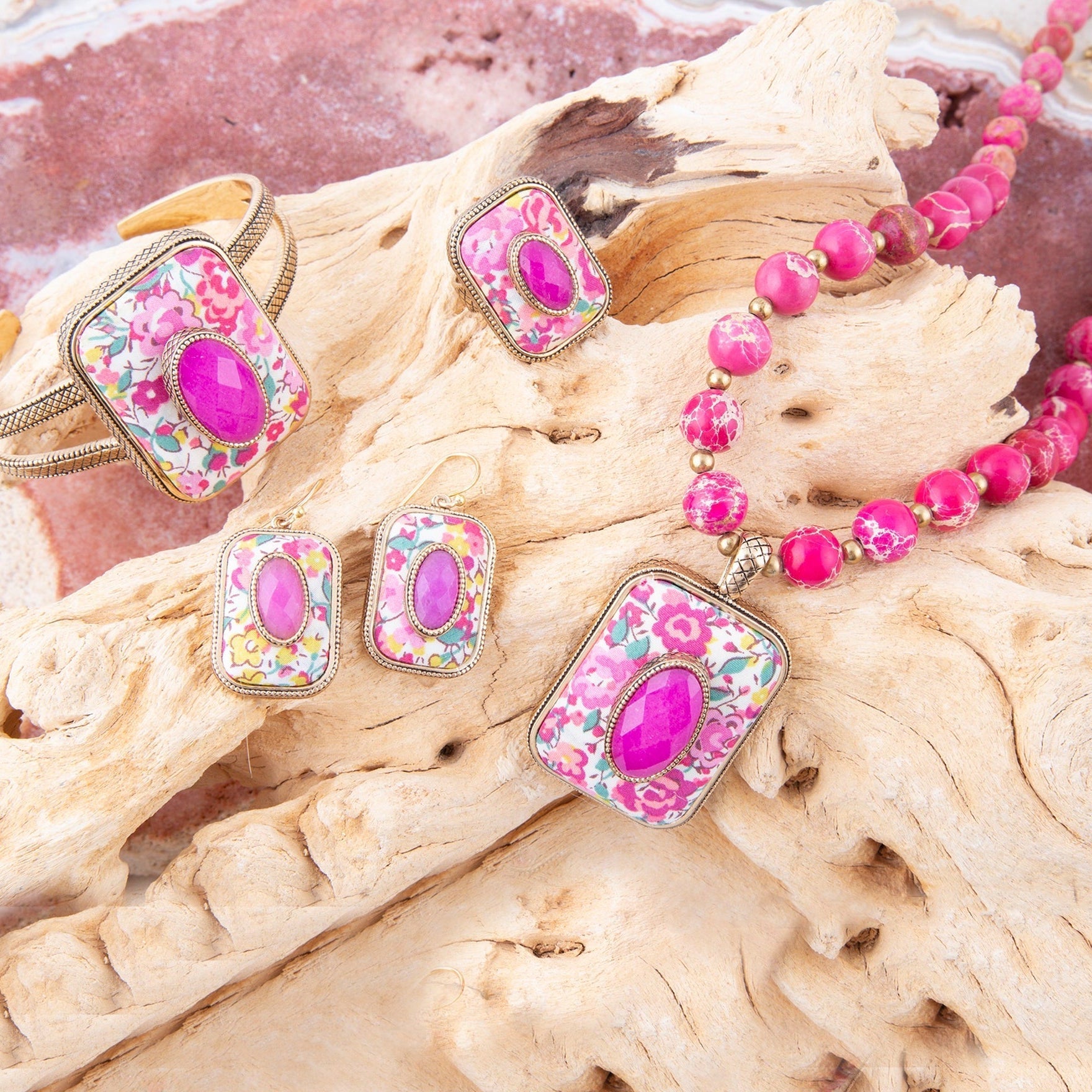 Women's Barse Jewelry Pink Agate & Jasper Floral Pendant Necklace