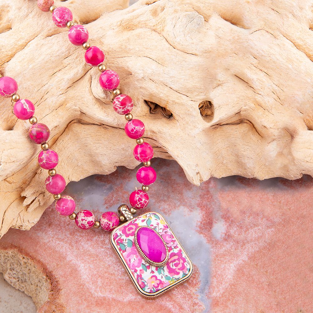 Women's Barse Jewelry Pink Agate & Jasper Floral Pendant Necklace