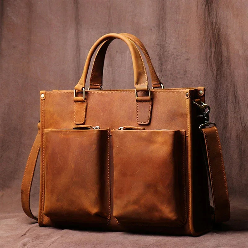 Men's Steel Horse Leather Dagmar Vintage Leather Briefcase Messenger Bag