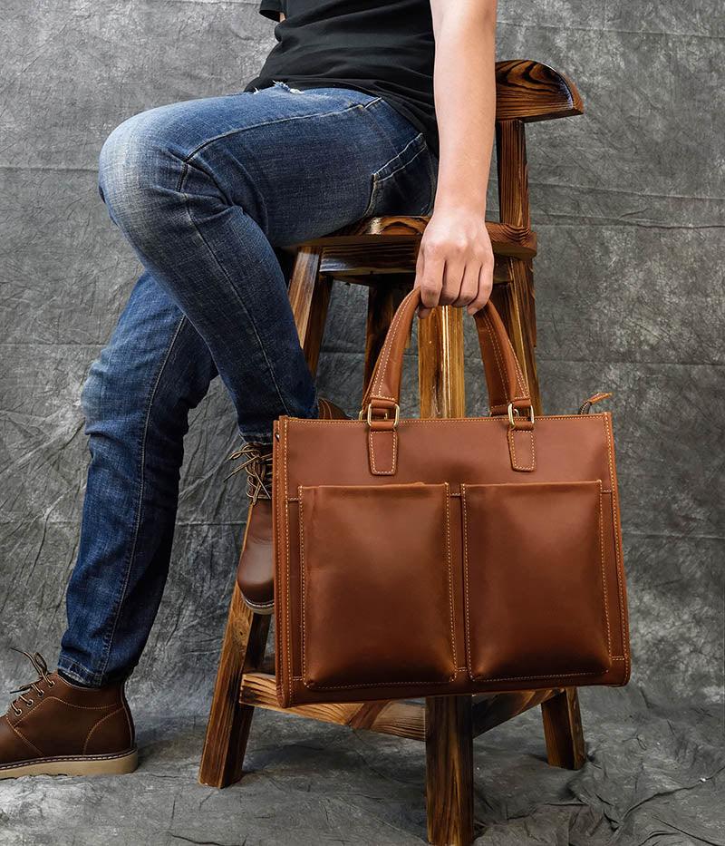 Men's Steel Horse Leather Dagmar Vintage Leather Briefcase Messenger Bag