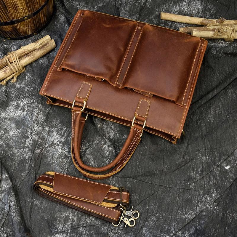 Men's Steel Horse Leather Dagmar Vintage Leather Briefcase Messenger Bag